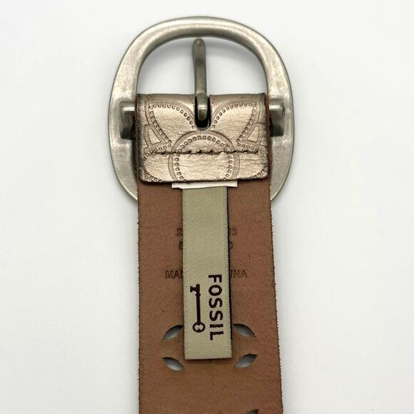 Fossil Cutout Leather Belt Size S Metallic Beige Boho Western Festival Style main image 8